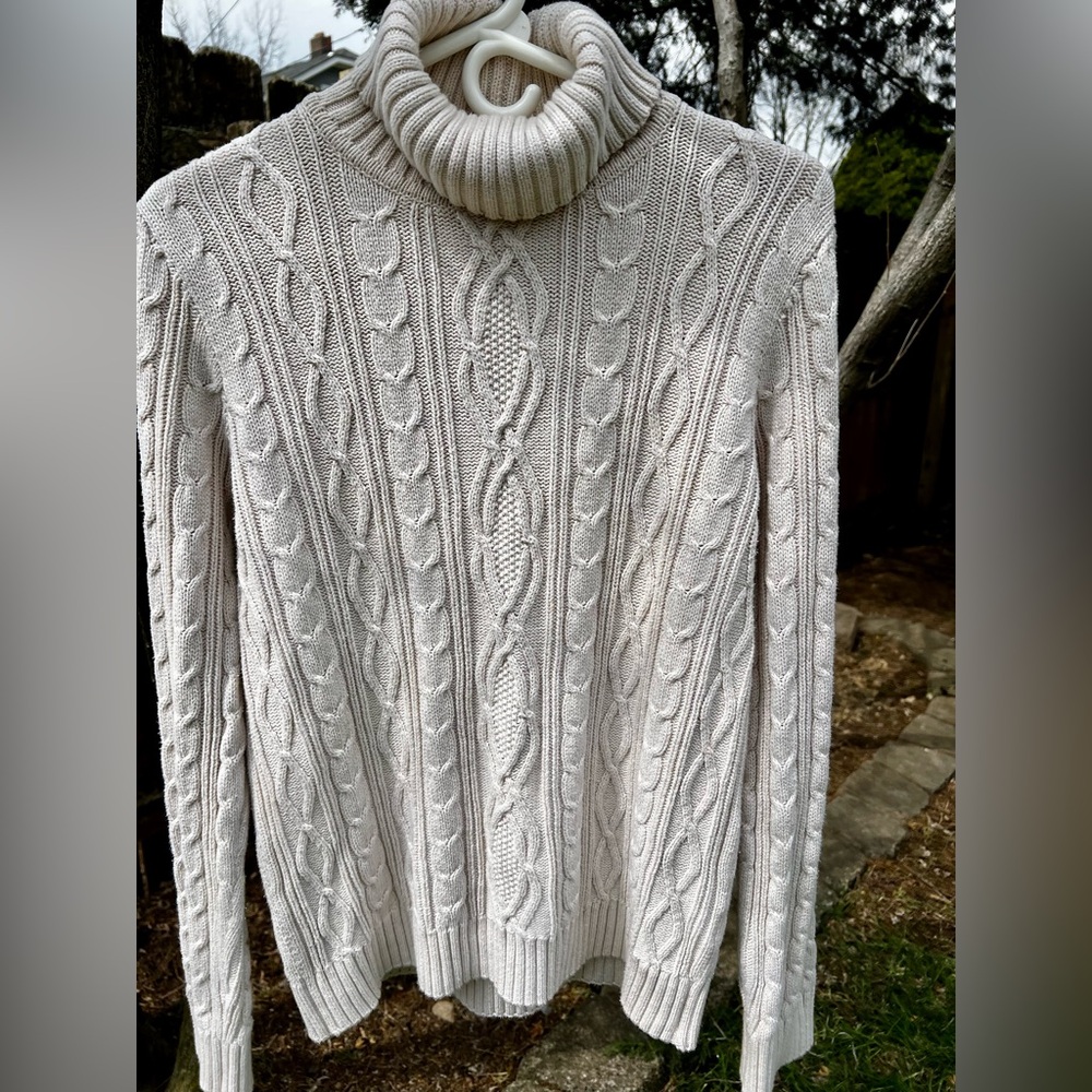 Elegant 100% cotton cable turtleneck sweater ivory Croft & Barrow L 90’s y2k